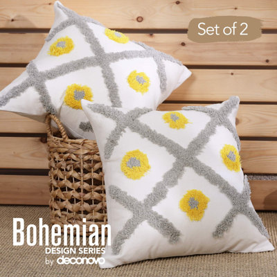 Grey And Yellow Square Throw Cushion Cover