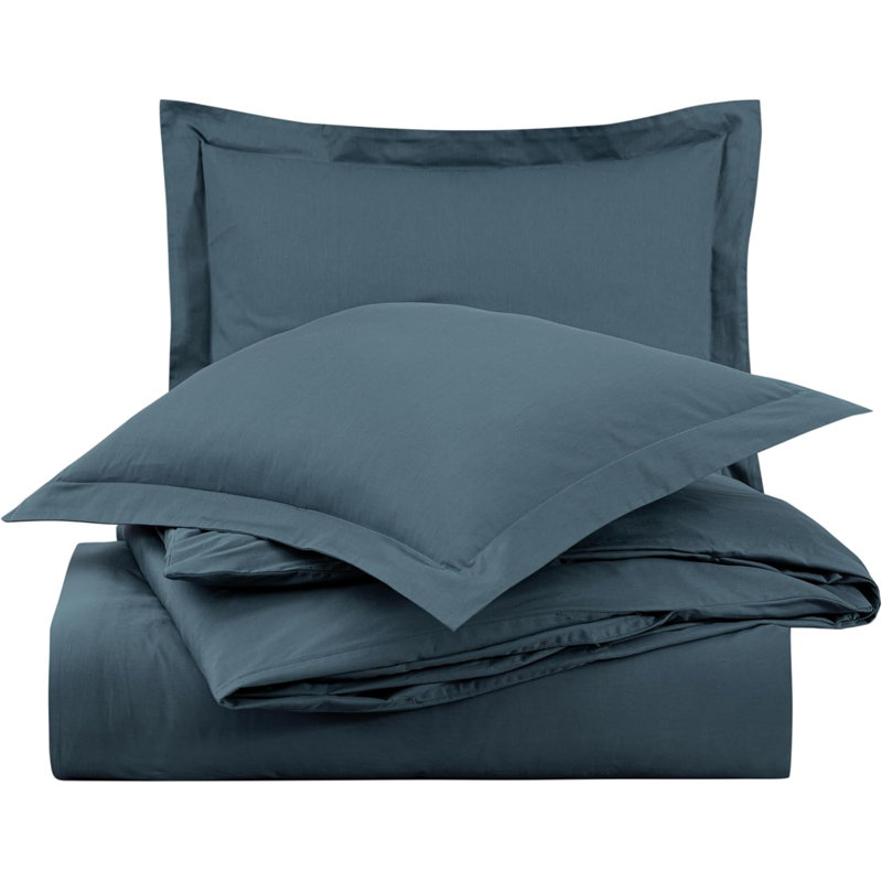 Cotton Twill Solid Duvet Cover, King Duvet Cover + 2 King Shams, China Blue