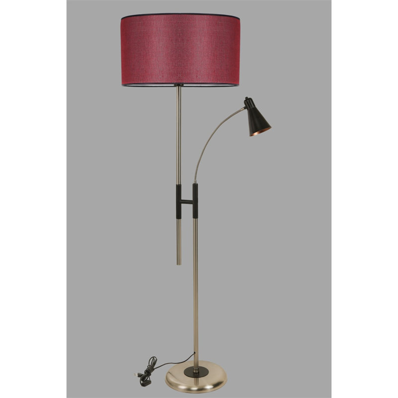 Lampe sur pied moderne rouge Claret, structure en métal avec revêtement chromé, hauteur 64,9 pouces | Douille E 27, 40 W maximum | Élégant capuchon en tissu, peinture électrostatique séchée au four | Parfait pour la décoration intérieure et l'éclairage d'ambiance
