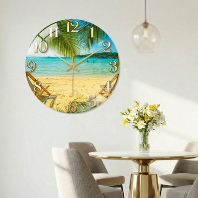 «Beach Scene», horloge murale en verre