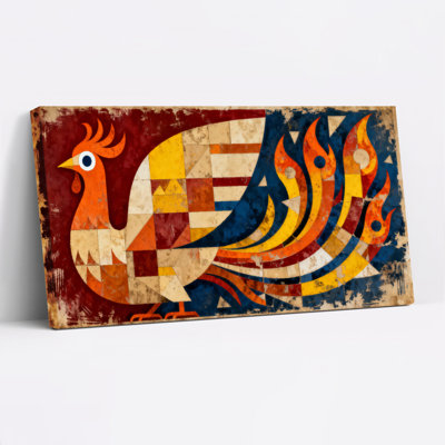 Abstrait coq à motif géométrique sur toile, ensemble de 1 reproduction d'art