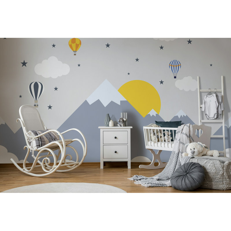 Papier peint gris Hot Air Balloon Mountain, L 50 po x l 75 po