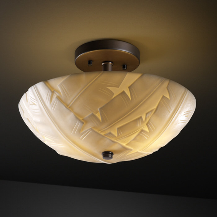 Plafonnier semi-encastré 2 lumières Porcelina Ring, Feuilles de bananier, Nickel