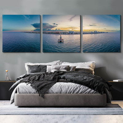 «Florida - Deerfield Beach 2» par Epic Portfolio, art mural en verre acrylique, ensemble de 3 pièces