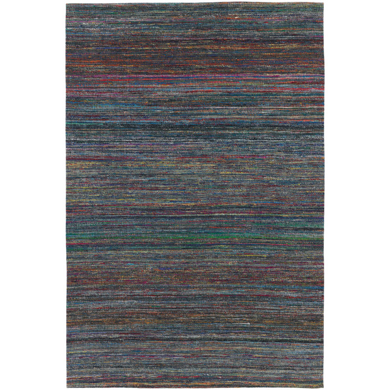 Tapis rayé bleu foncé en laine Cabarley, 5 pi x 7 pi 6 po