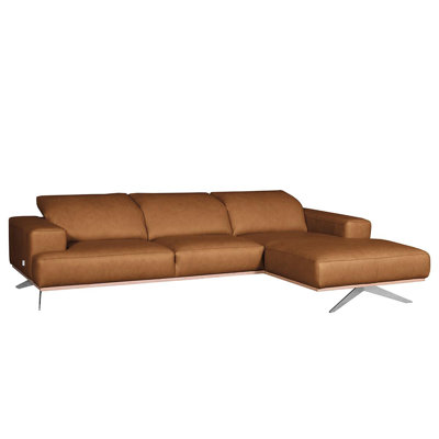 Edeltraut Genuine Leather Corner Sofa with Wooden Frame