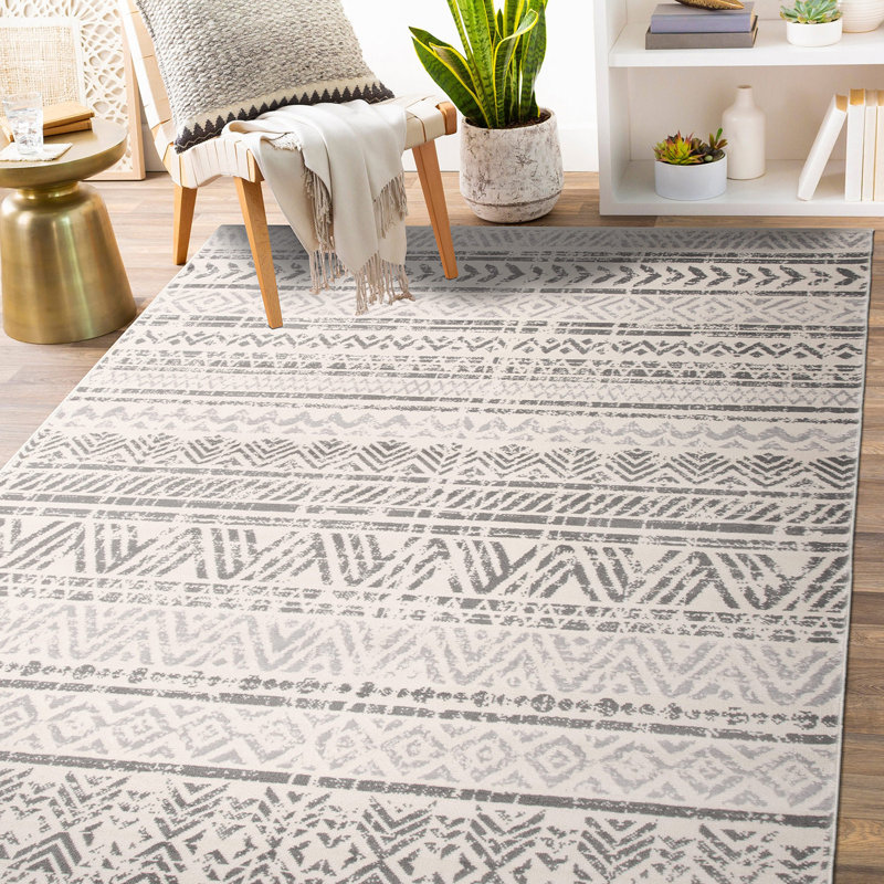 Humphrey Southwestern Light Gray/Dark Gray/Ivory Area Rug in Gray, Rectangle 6'6" x 9'