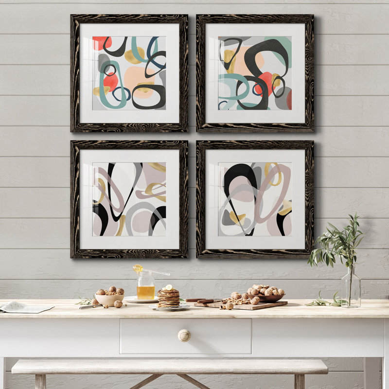 Dessau I - ensemble de 4 reproductions d'art sur toile encadrées, H 35,5 po x l 71 po x P 1,5 po, Noir, Pas de tapis