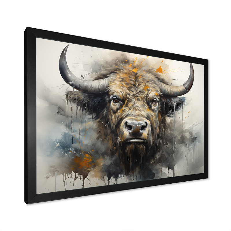 Buffalo Bison Head I - Buffalo, art mural, H 24 po x l 32 po x P 1 po, Cadre noir