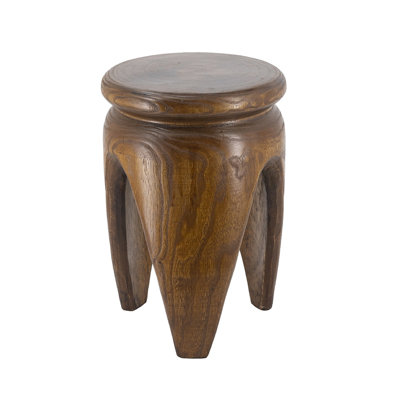 Carved Paulownia Wood Accent Table with Natural Brown Finish, 11x11x16.5 Inches
