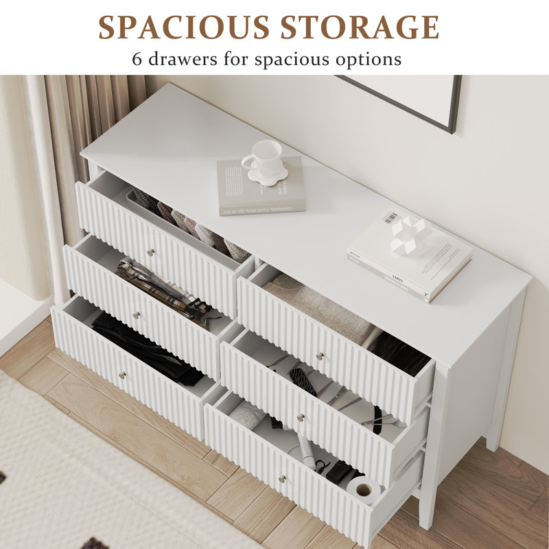 47.2 " W 6 - Drawer Dresser, White