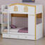 Lit superposé pour enfants avec garde-corps, tablettes et tiroirs de style maison