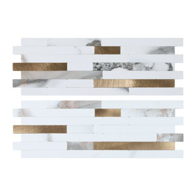 12-sheet Peel And Stick Backsplash, Pvc Mixed Brushed Aluminum Metal Mosaic Marble Tile For Kitchen Bathroom (12" X 3.93")