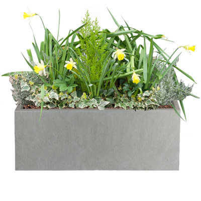 Window Flower Box Planter, Frostproof Outdoor Plant Pot, Narrow Garden Planter with Drainage Holes, Concrete Effect Windowsill Planter