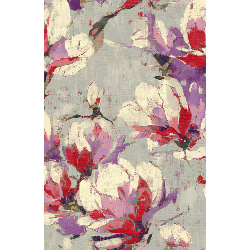 Papier peint floral abstrait rouge et mauve pelez et collez