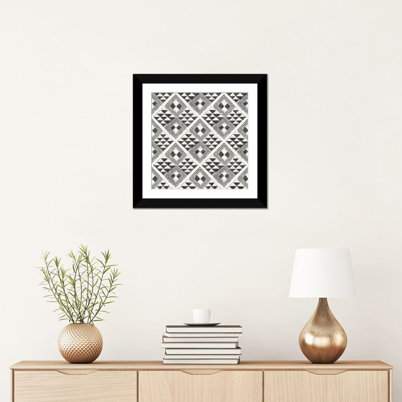 «African Wild Pattern, B&W II», impression sur toile, Papier d'art encadré noir, Blanc, H 24 po x l 24 po x P 1 po