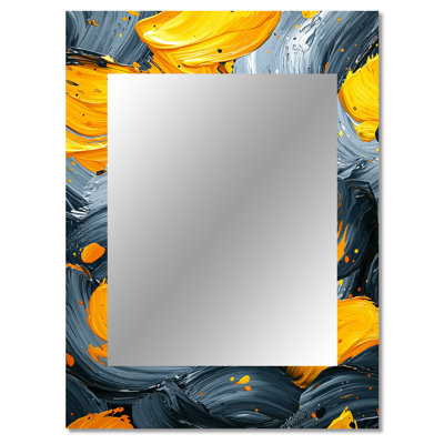 Yellow And Grey Ink Dream Fragments I - Fauvism Large Wall Mirror, Modern Unique Mirror, Printed Metal Art