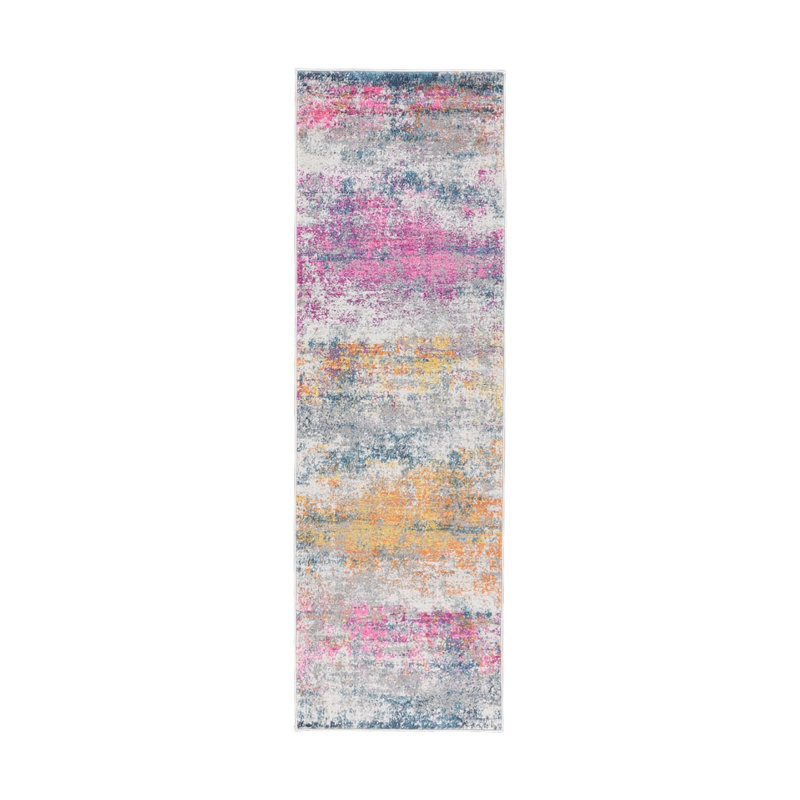 Nieve Abstract Durable Performance Pink/Orange Area Rug, Runner 2'7" x 8'