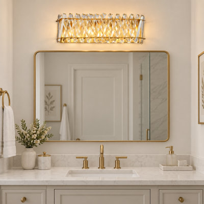 22 in. 4-Light Brushed Gold Vanity Light with Layered Crystal Glass Shades