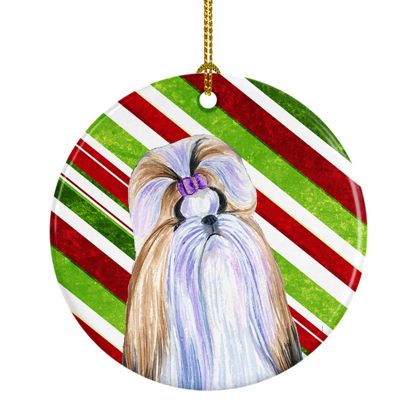 Ornement de noël figurine suspendue en céramique en céramique shih tzu