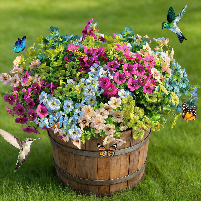 16 paquets de fleurs d'eucalyptus et de marguerite en soie résistantes aux rayons UV, plantes artificielles réalistes pour les jardinières extérieures, porche, patio et décorations d'intérieur pour le printemps et l'été
