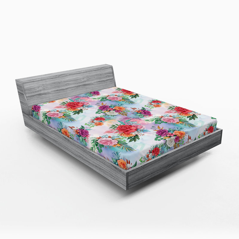 Drap-housse Ambesonne, Corail foncé, multicolore / floral 1, Drap-housse de taille double