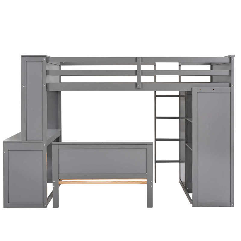 Hasel L Shaped Bunk Bed with Desk, Bookcase and Wardrobe, White, Full over Full
