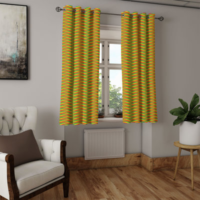 Latitude Run® Rasta Grommet Curtain Decorative 2-Panel Window Drapes, 50", Marigold Green and Red