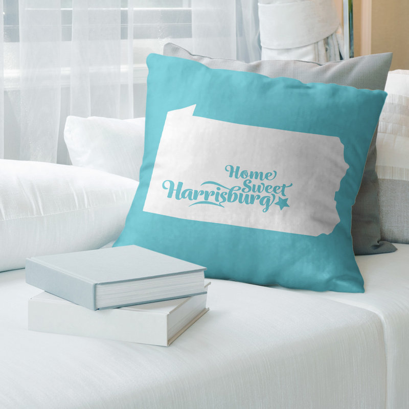 Linen Reversible Pillow Cover, 16" x 16", Harrisburg/Pennsylvania, Teal