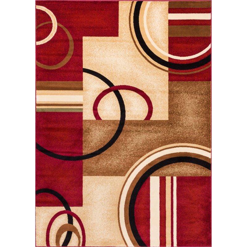 Tamia Power Loom Red/Brown/Ivory Modern Geometric Rug, Rectangle 67 x 120cm
