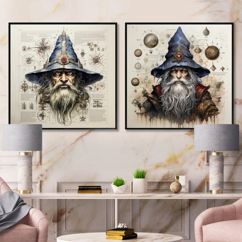Schéma gnome - ensemble de 2 collages carrés fantaisistes et de science-fiction, Cadre flottant noir, H 16 po x l 33 po