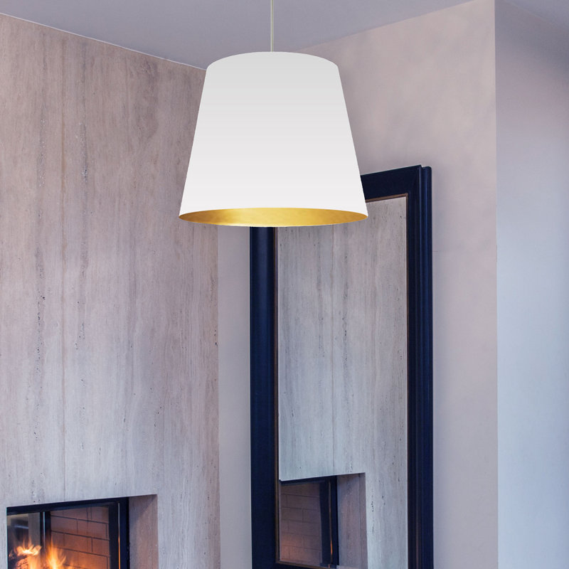 Luminaire suspendu très grand tambour 1 lumière, Blanc sur or, H 20 po x l 20 po x P 16 po