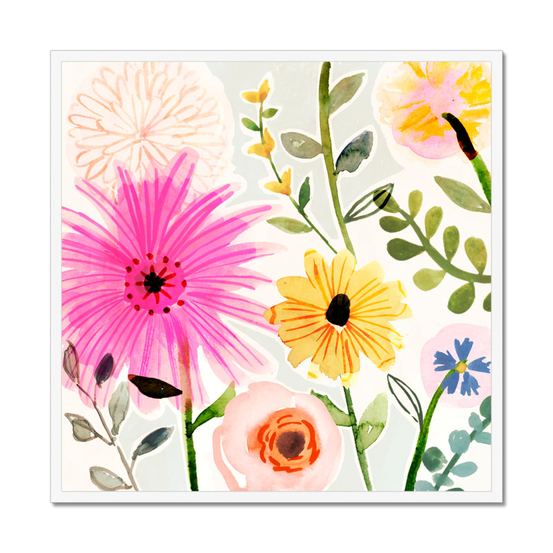 Floral Pop I by Victoria Borges - Painting on Canvas, White Framed Paper Print, 95cm H x 95cm W