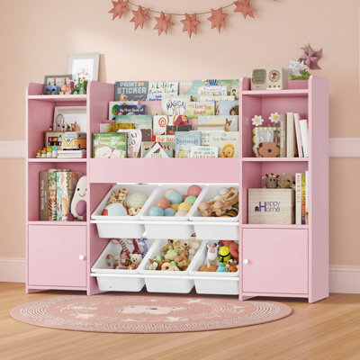 46.9"W Kids Bookshelf with 6 Storage Cubbies, Toy Organizer with Storage Shelves, for Playroom, School