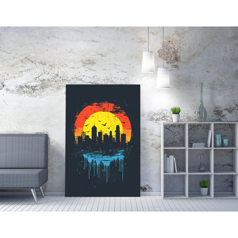 Multi-Colour Abstract Silhouette Cityscape Canvas Wall Art Print Picture, 30 cm H x 20 cm W