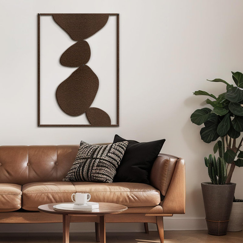 Abstrait, formes, minimaliste moderne, abstrait, décoration murale, décoration suspendue, décoration murale en métal, Brun