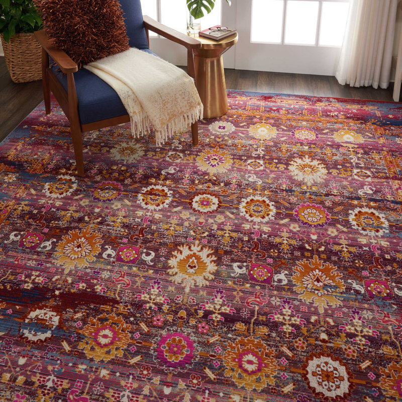 Tapis oriental en polypropylène tissé à la machine en rouge, Rectangle 7 pi 10 po x 9 pi 10 po