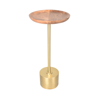 Montreal Handmade Contemporary Wood and Metal Drink Table, Brown/Gold