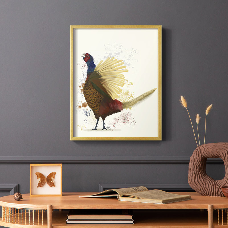 Pheasant Splash 8, reproduction encadrée - bois massif, Cadre doré simple, H 10 po x l 8 po