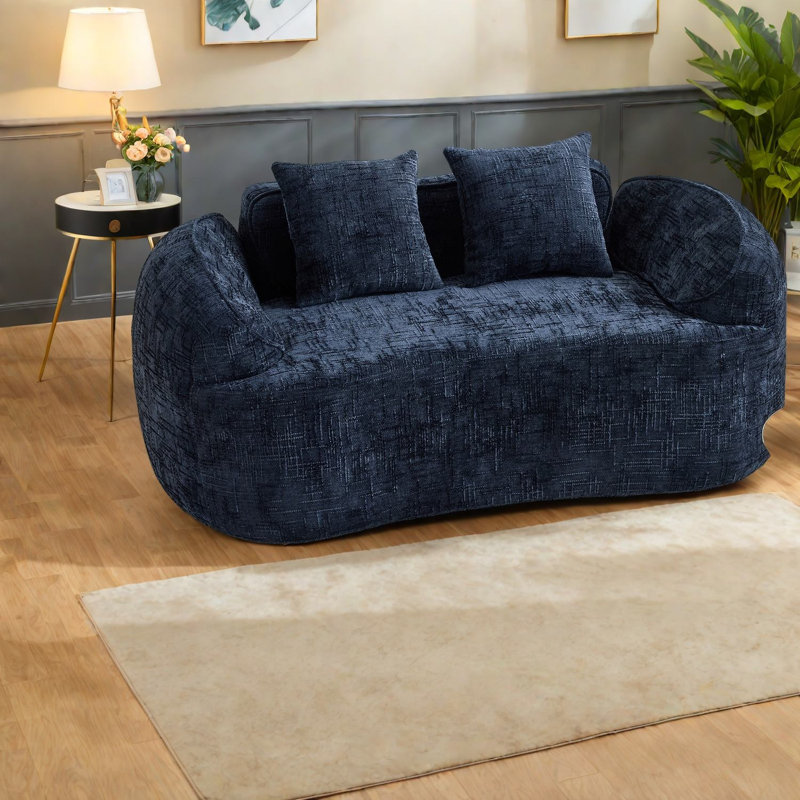 Compression Sofas, Dark Blue Chenille 2 Seat, Modern Compact Home Couch