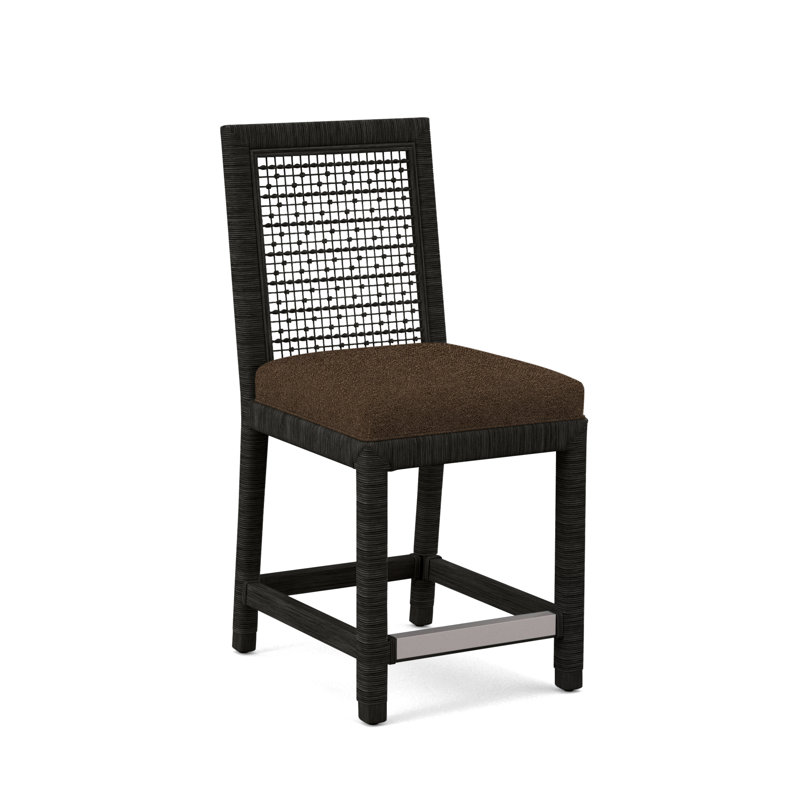 Pine Isle 24" Counter Stool, Sunbrella Beige Pinstripe; 6205-74, Antique Black