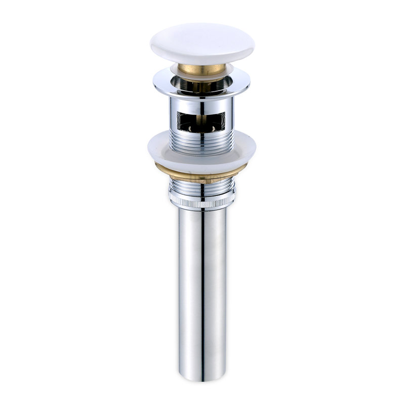 Pop-Up Bathroom Sink Drain Stopper with Overflow, White Ceramic