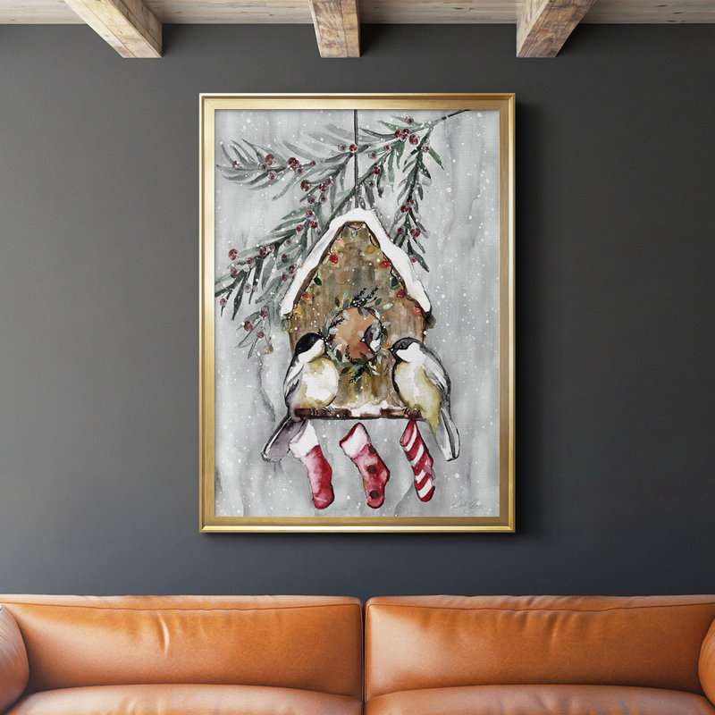 «Winter Birds», reproduction encadrée de qualité supérieure - prête à être accrochée, Or, H 36,5 po x l 26,5 po x P 1 po