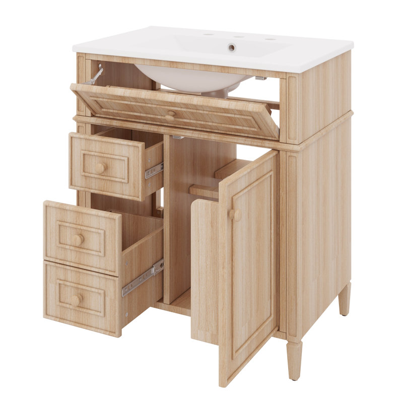 Meuble-lavabo de 30 po avec lavabo en céramique, meuble de rangement moderne avec 2 tiroirs et un tiroir basculant