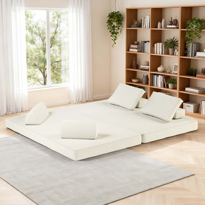 Canapé multifonctionnel en chenille Boneless 86,5 pouces, Beige