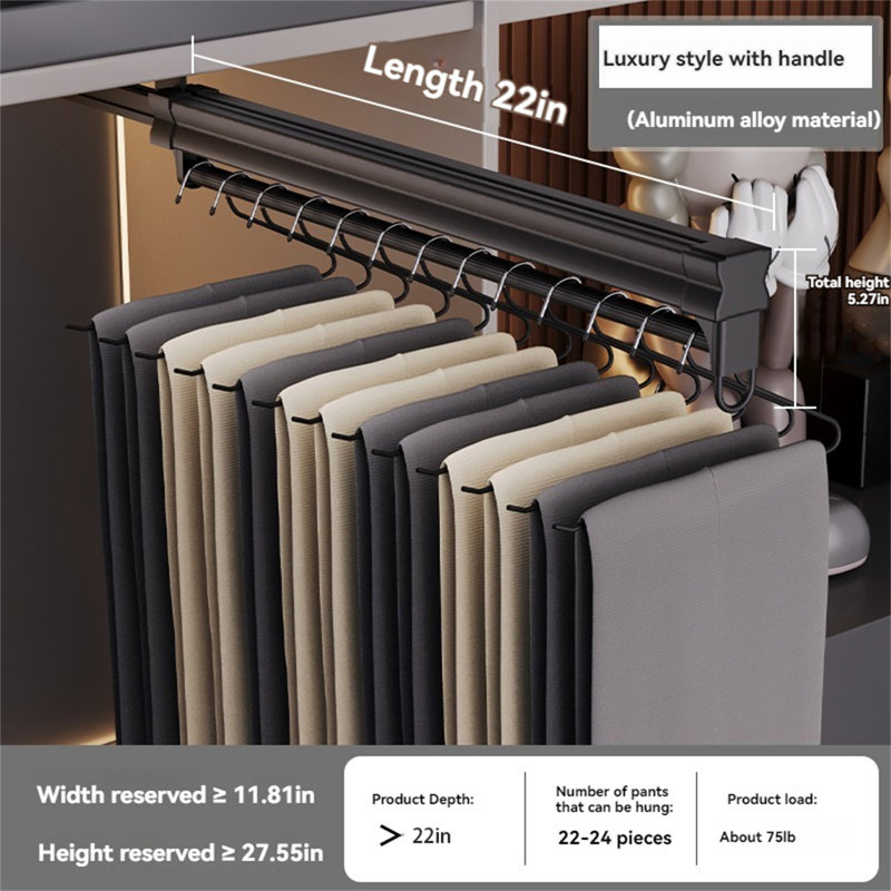 Porte-pantalons extensible avec glissière, H 5,27 po x l 1 po x P 22 po