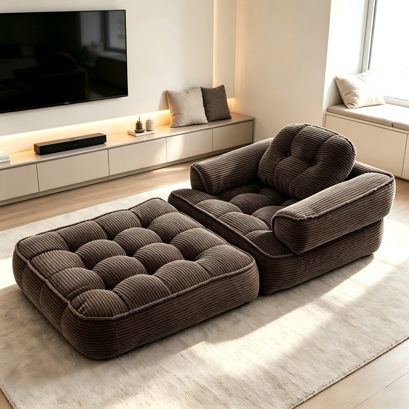 Canapé-lit pliable en velours côtelé 2-en-1 avec coussins et accoudoirs - Canapé-lit portatif convertible pour n'importe quelle pièce, brun