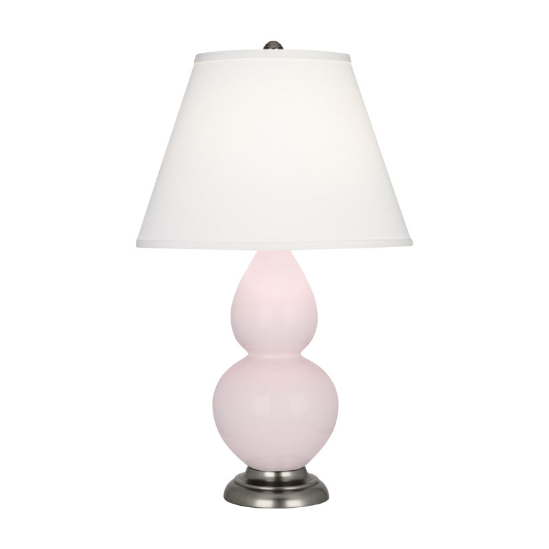 Petite lampe d'appoint à double gourde, Perle, Eau de rose, Argent antique