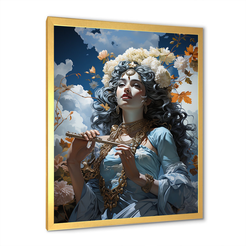 «Hinduism Krishna Azure Aria Celebration God», reproduction d'art sur toile, Cadre doré simple, H 44 po x l 34 po x P 1,5 po