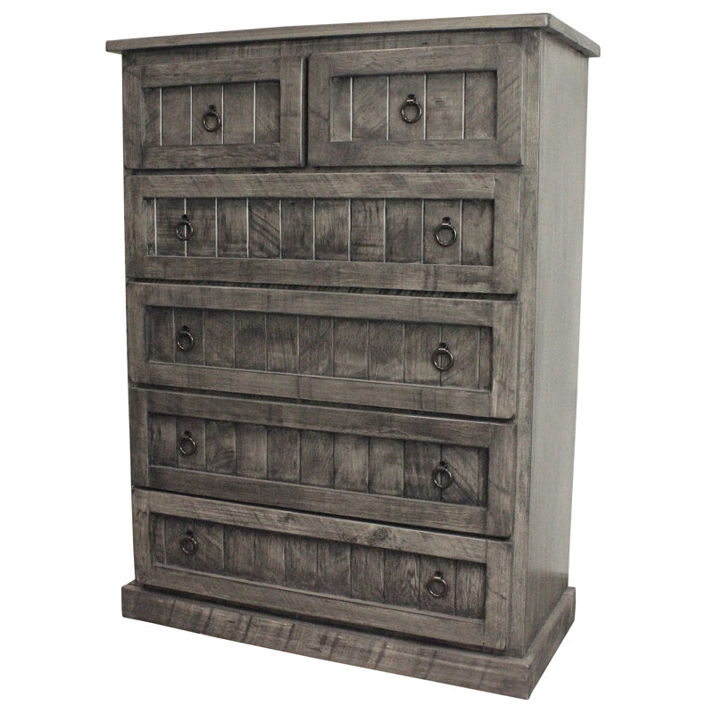 Caidee Solid Wood 6 - Drawer Dresser, Rustic Barnwood